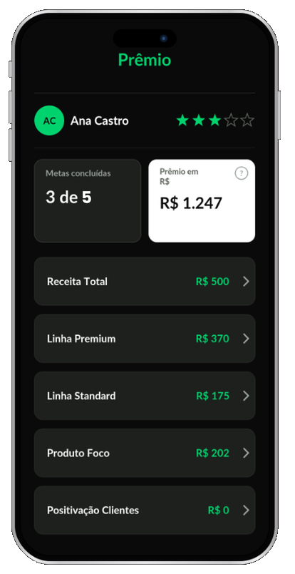 Mockup do app: card Premio